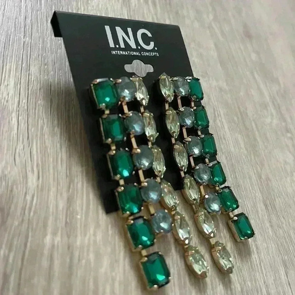 I.N.C Mixed-Metal Crystal Linear Earrings - Picture 2 of 4